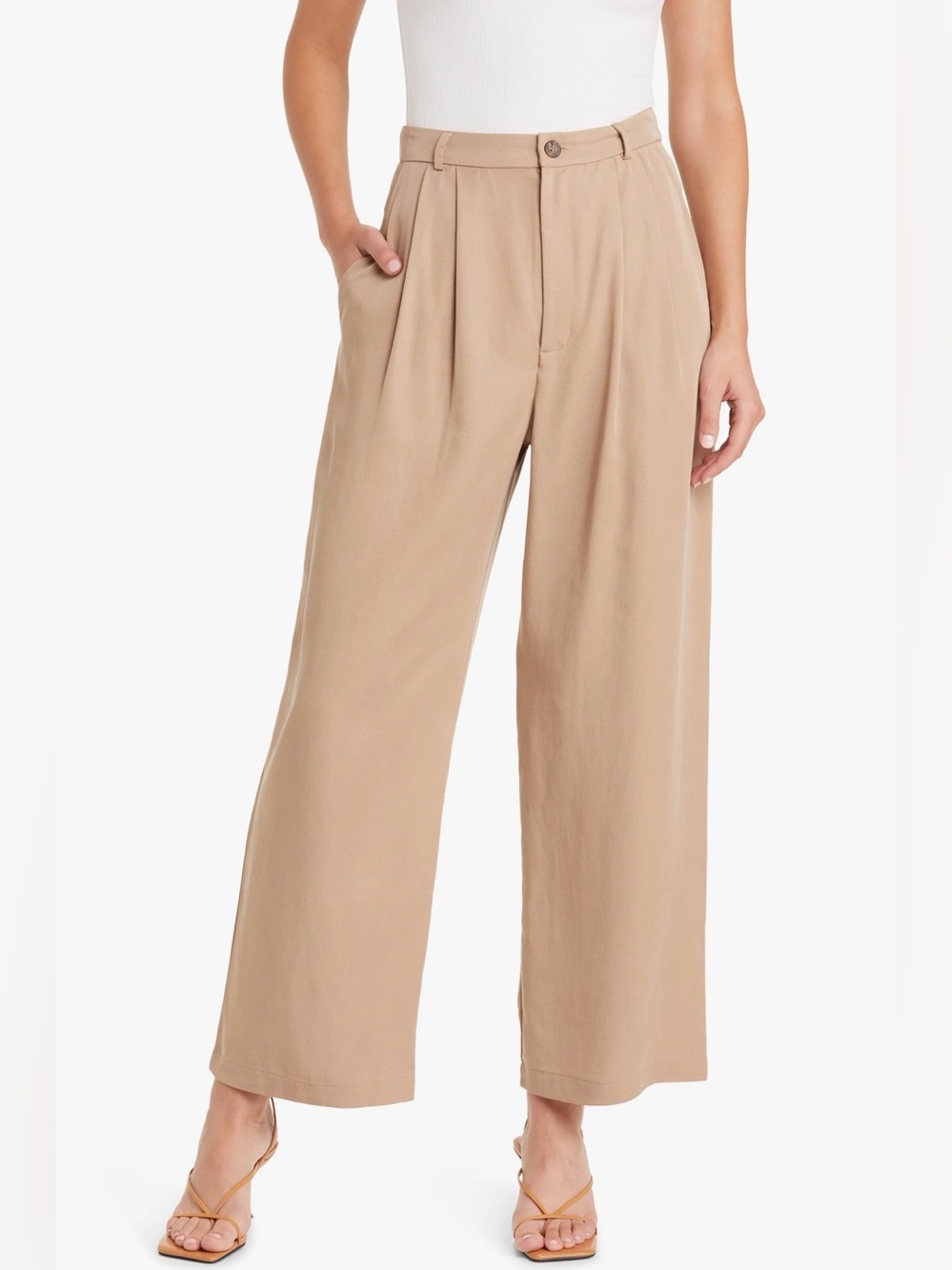Reformation Wide Leg Pleated Pants in Beige